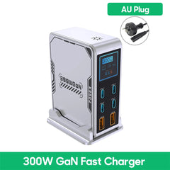 300W GaN Charger USB Type C 6-Port Digital Display by Snagg A Charging Station
