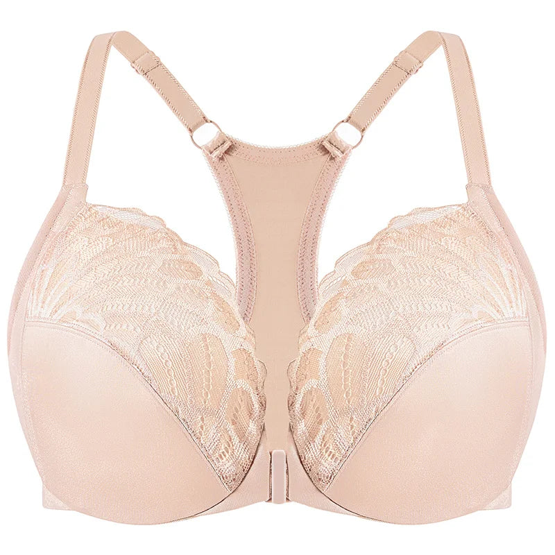 Plus Size Front Closure Lace Underwire Racerback Full Coverage Bra