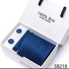 Solid Colour Necktie with Matching Handkerchief & Cufflinks - SB218 - Others In Fashion