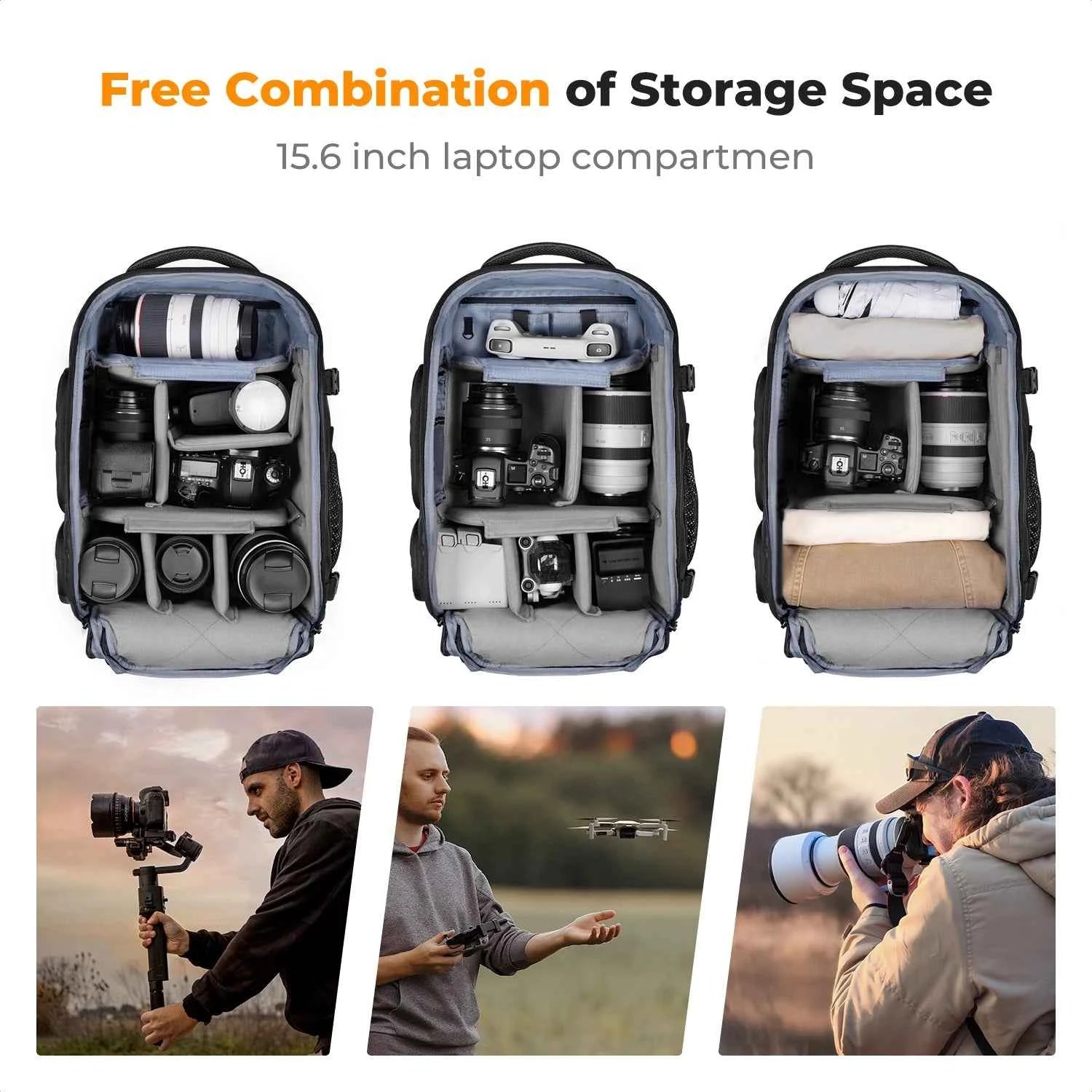 25L Waterproof Camera Backpack with Tripod Strap & Rain Cover – 15" Laptop