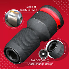 3/8" Square Drive to 1/4" Quick-Release Impact Bit Holder – Magnetic Hex Socket Adapter for Screwdriver Bits