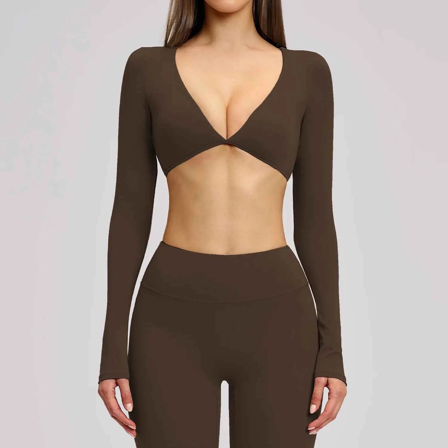 Women's Long Sleeve Crop Sports Top | Exposed Navel Quick-Dry Gym Yoga Running Fitness Wear