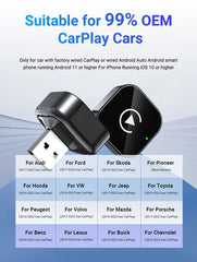 2 in 1 Wired to Wireless CarPlay & Android Auto Adapter – Smart Car Accessory - black