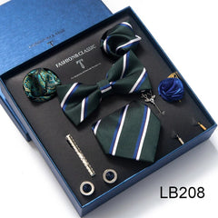 Complete Silk Tie Set for Men — Bow Tie, Necktie, Pocket Square & Accessories