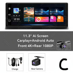 11.3" 4K Dash Cam – Rearview Camera DVR with CarPlay, Android Auto & GPS Navigation by Snagg A Car DVR