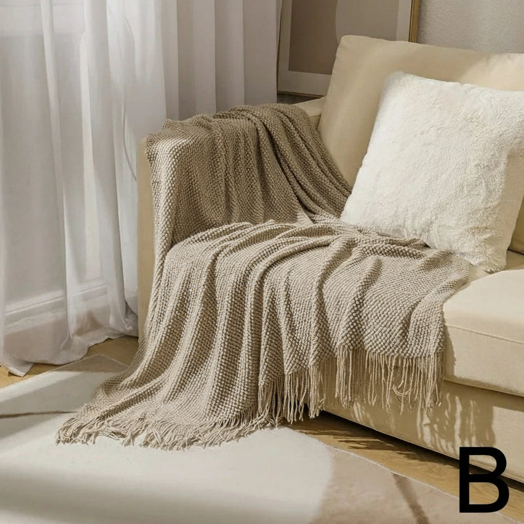 Knitted Throw Blanket – Cozy Comfort with Fringe by Snagg A Throw