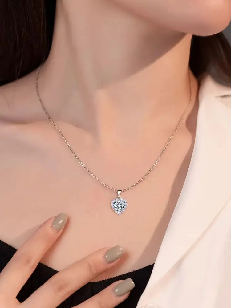 FIRERING Pink Heart Moissanite Necklace Earring Set 2ct GRA Certificate Passed Diamond Test Women Jewelry Gift S925