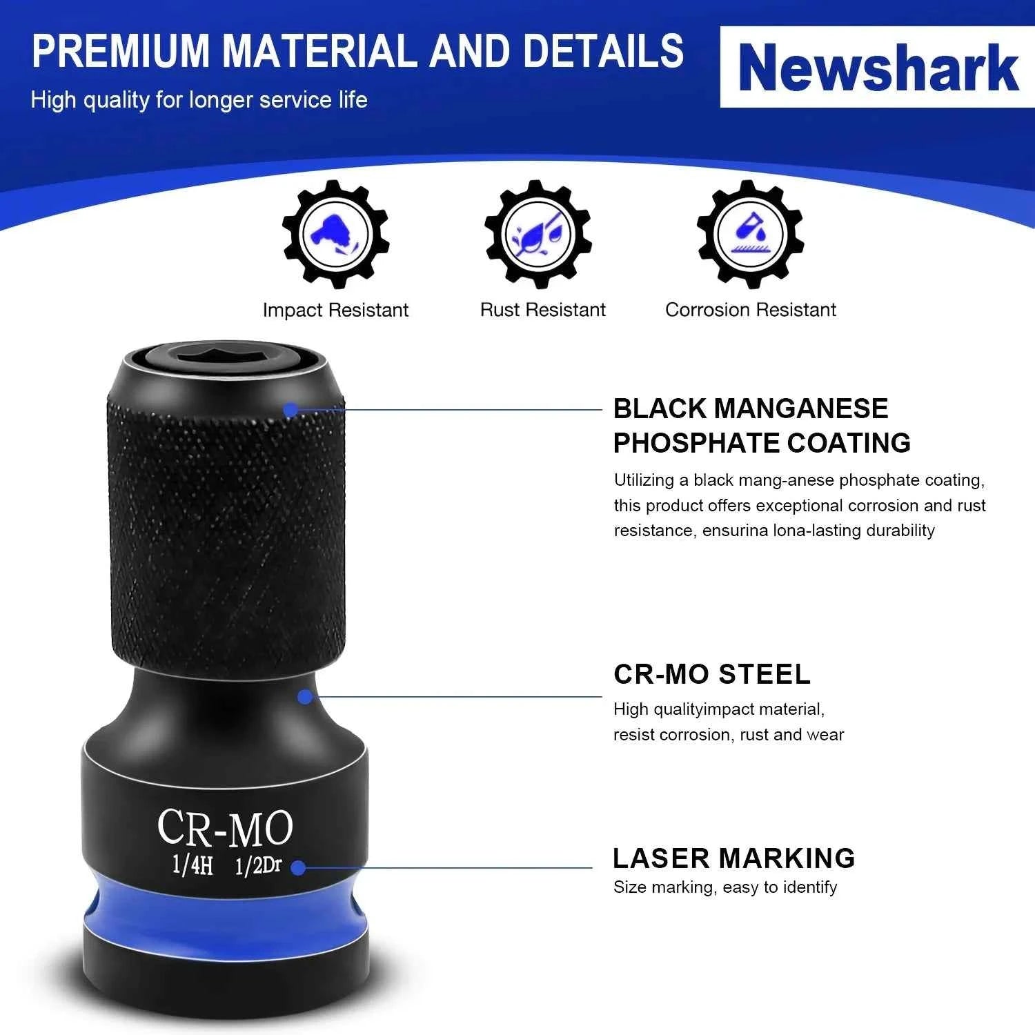 1/4 Hex Converter tools set, Quick Release Impact Bit Holders, 1/2 3/8 1/4-INCH Drive Female to 1/4-Inch Hex Adapter