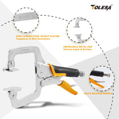 6 Inch Pocket Hole Jig Clamp – Heavy Duty Face Clamp with Swivel Pads