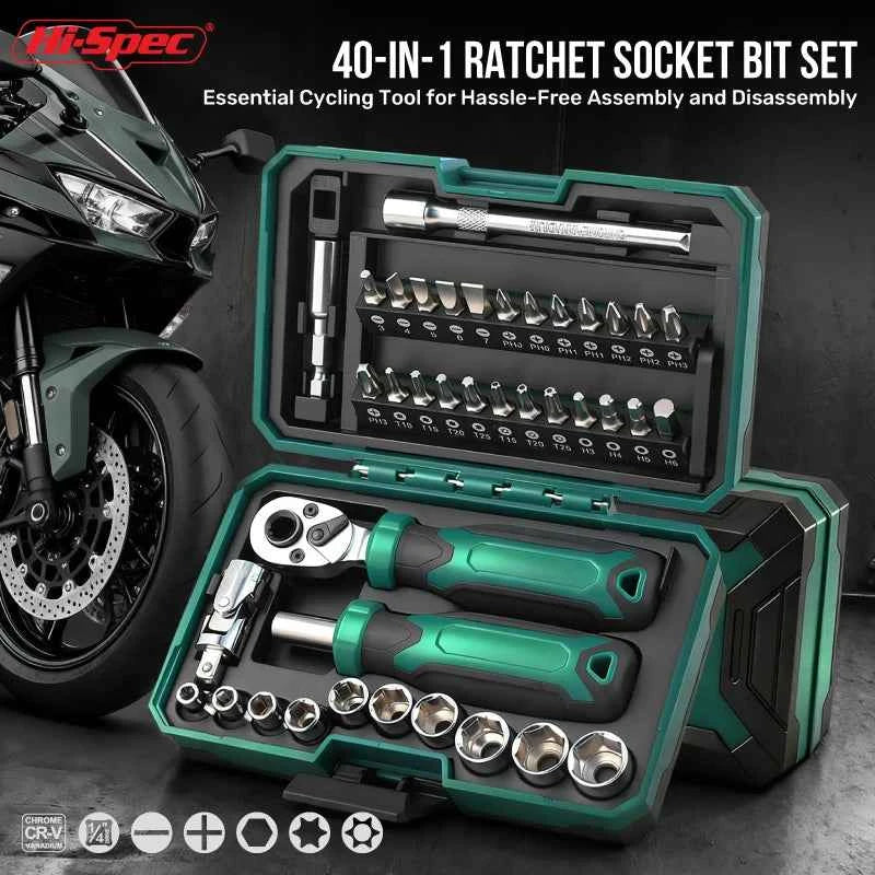 40-in-1 Ratchet Socket Bit Set 1/4" Drive – Cr-V Steel, Quick-Release, Phillips & Slotted for Repair