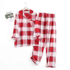 Women's Cotton Flannel Pajama Set | Plaid Long Sleeve Long Pants Loose Autumn Winter Sleepwear