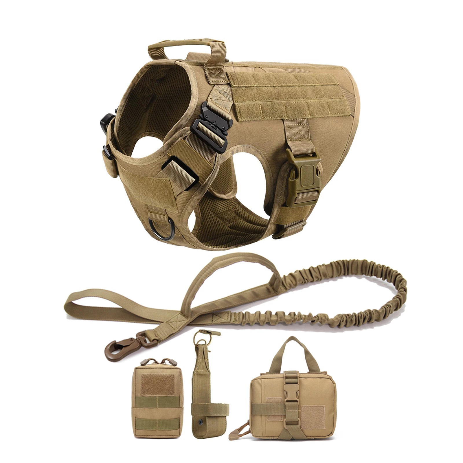 Tactical Large Dog Harness & Leash with MOLLE Pouches – Training Vest for Golden Retriever & French Bulldog