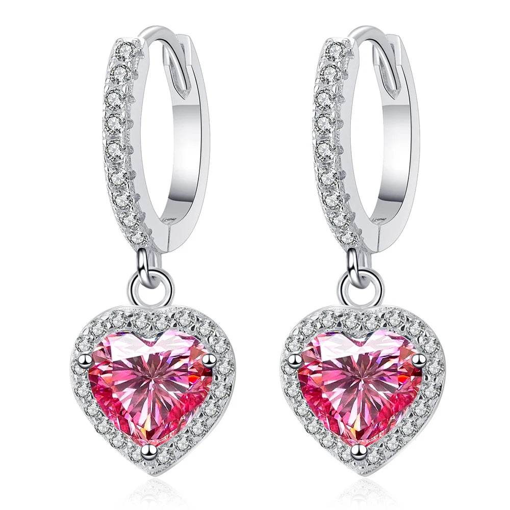 2CT Pink Heart Moissanite Drop Earrings - SnaggIt