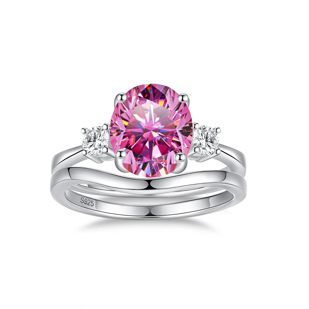 2ct Oval Moissanite Double Ring Set