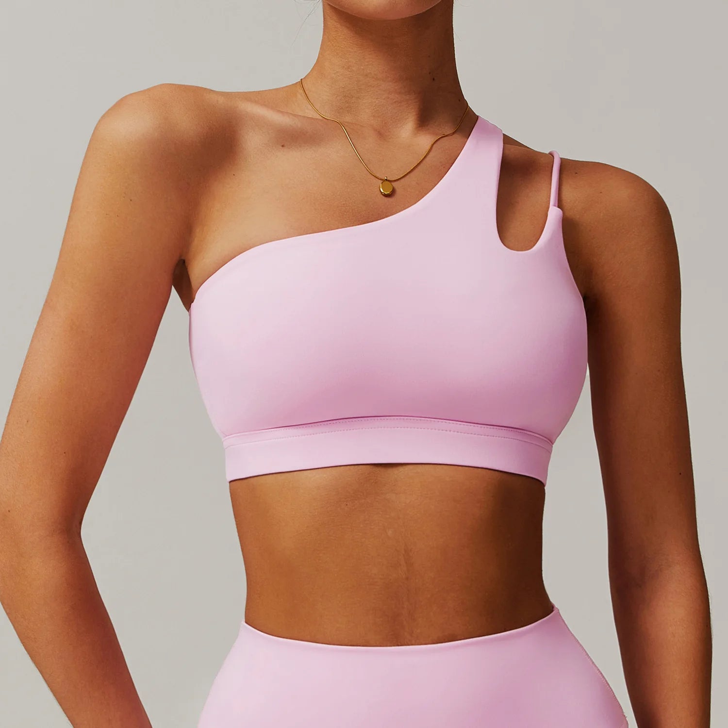 Women's Oblique Shoulder Yoga Bra | Hollow-Out Back Push-Up Gym Running Fitness Vest Workout Top