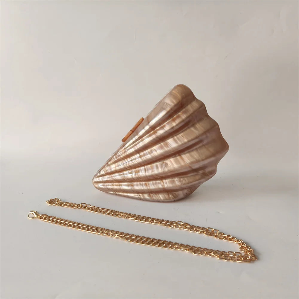 Shell Brown Acrylic Marble Box Clutch
