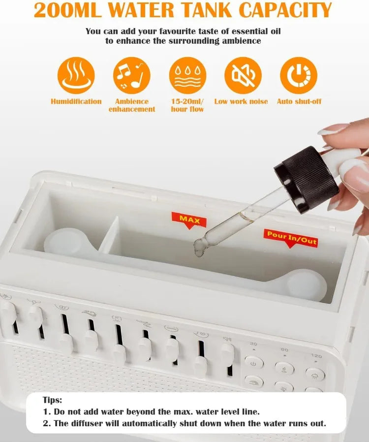 Bluetooth White Noise Machine with Aroma Diffuser, Humidifier & Night Light by Snagg A Diffuser