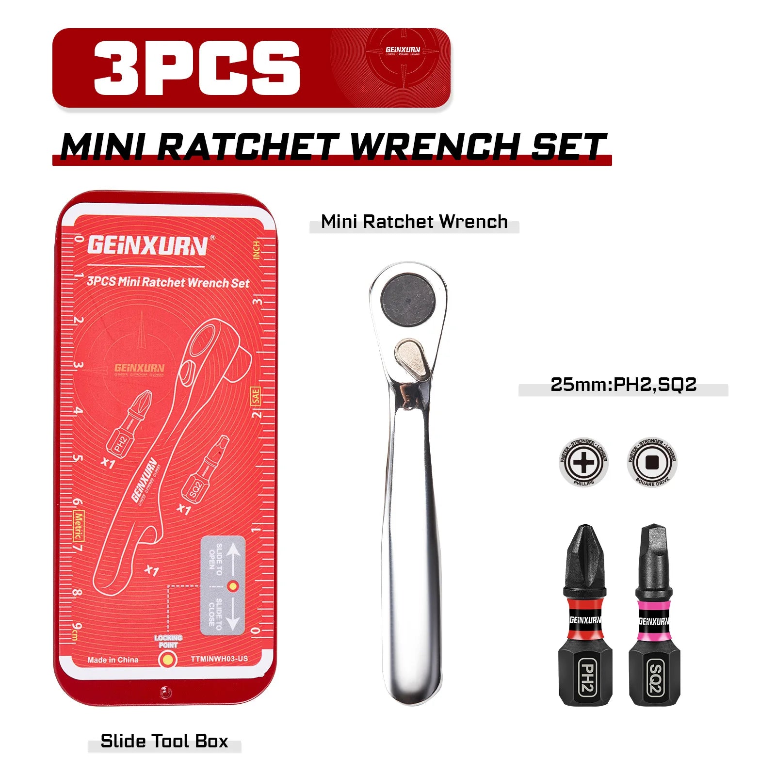 Mini Ratchet Screwdriver Set | S2 Steel Impact Magnetic Bit Holder 1/4" Wrench Push-Pull Case for Repair