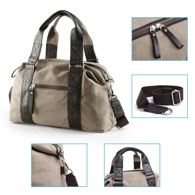 Vintage Canvas & Leather Men’s Travel Duffle Bag