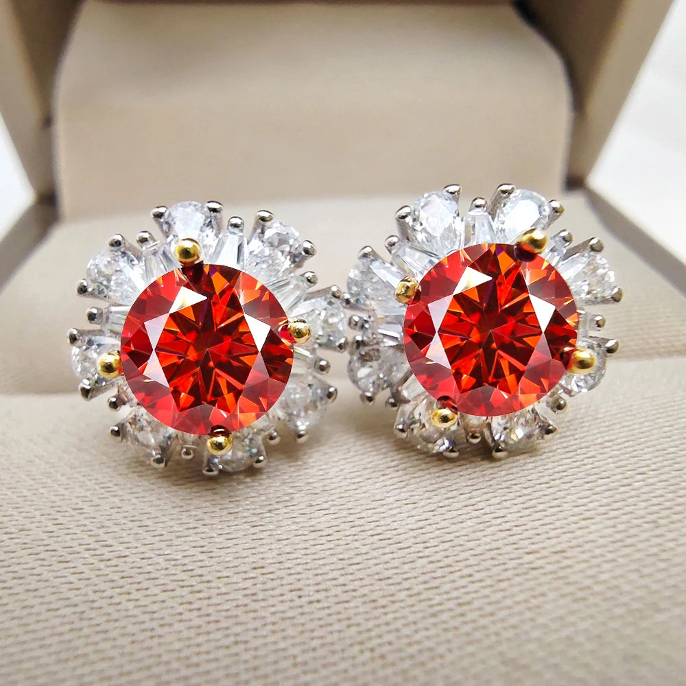 Red Moissanite Stud Earrings