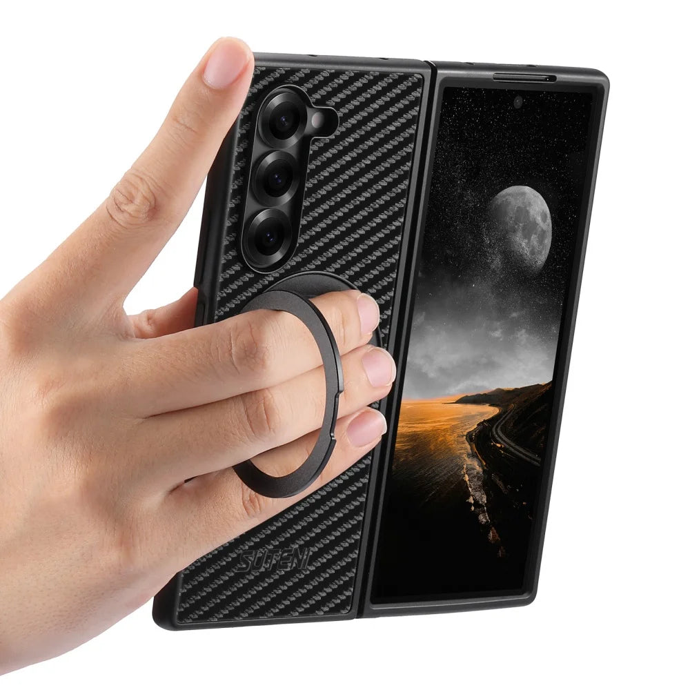 Magnetic Folding Carbon Fiber Pattern Samsung Galaxy Z Fold 7 6 5 Cases by Snagg A Phone Case