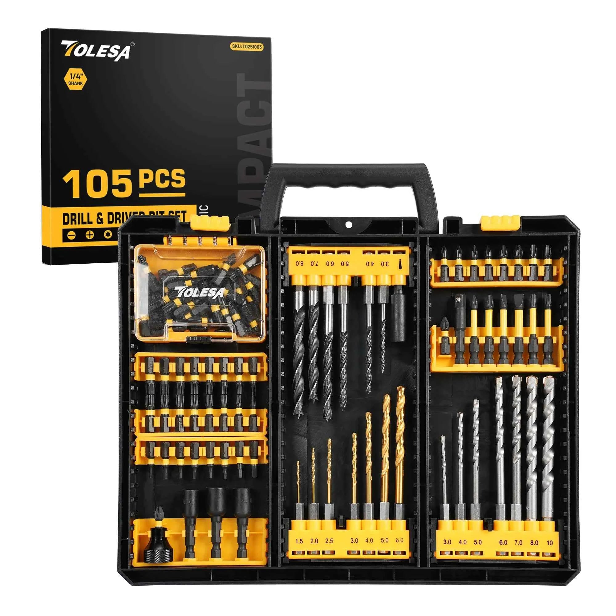 105 Pcs Professional Master Drill & Driver Set | HSS, S2 Steel & Masonry Multi Material Kit