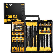 105 Pcs Professional Master Drill & Driver Set | HSS, S2 Steel & Masonry Multi Material Kit
