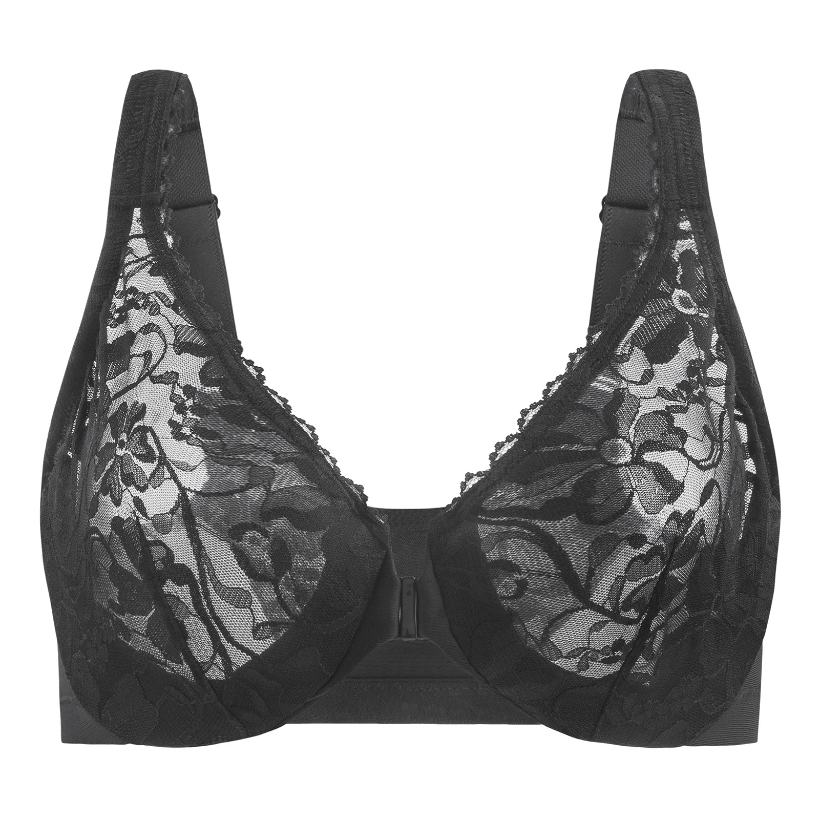 Plus Size Front Closure Racerback Bra | Stretch Lace Underwire Full Coverage