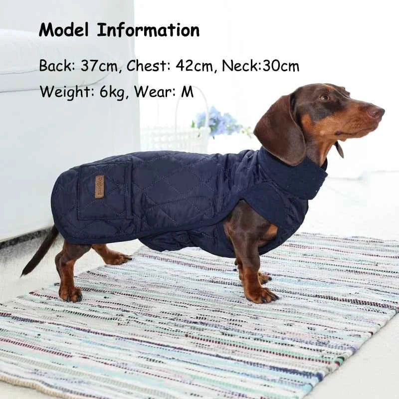 Diamond Quilted Dog Coat for Dachshunds – Water-Repellent Windproof Jacket for Short-Leg Breeds