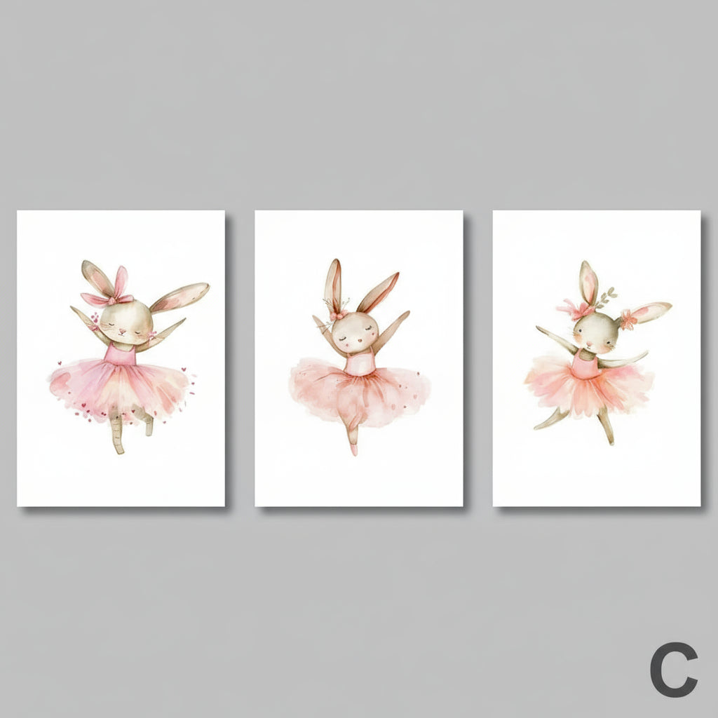 3pcs Ballerina Bunny Canvas Prints by Snagg A Print