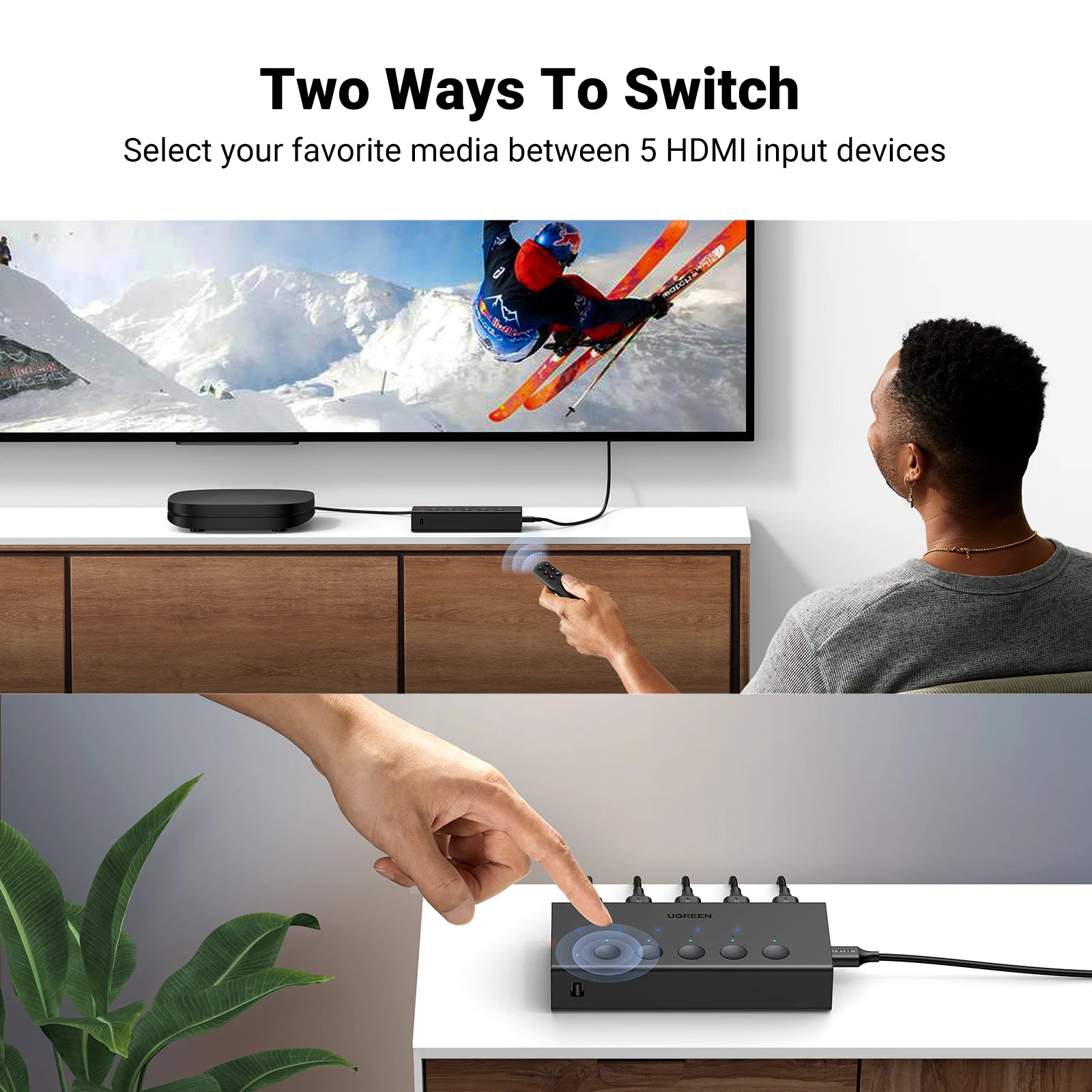 HDMI Switch 5-in-1-out 4K@60Hz – 5 Port Switcher with Remote, 3D, CEC, HDR & HDCP 2.2 for PS5/PS4