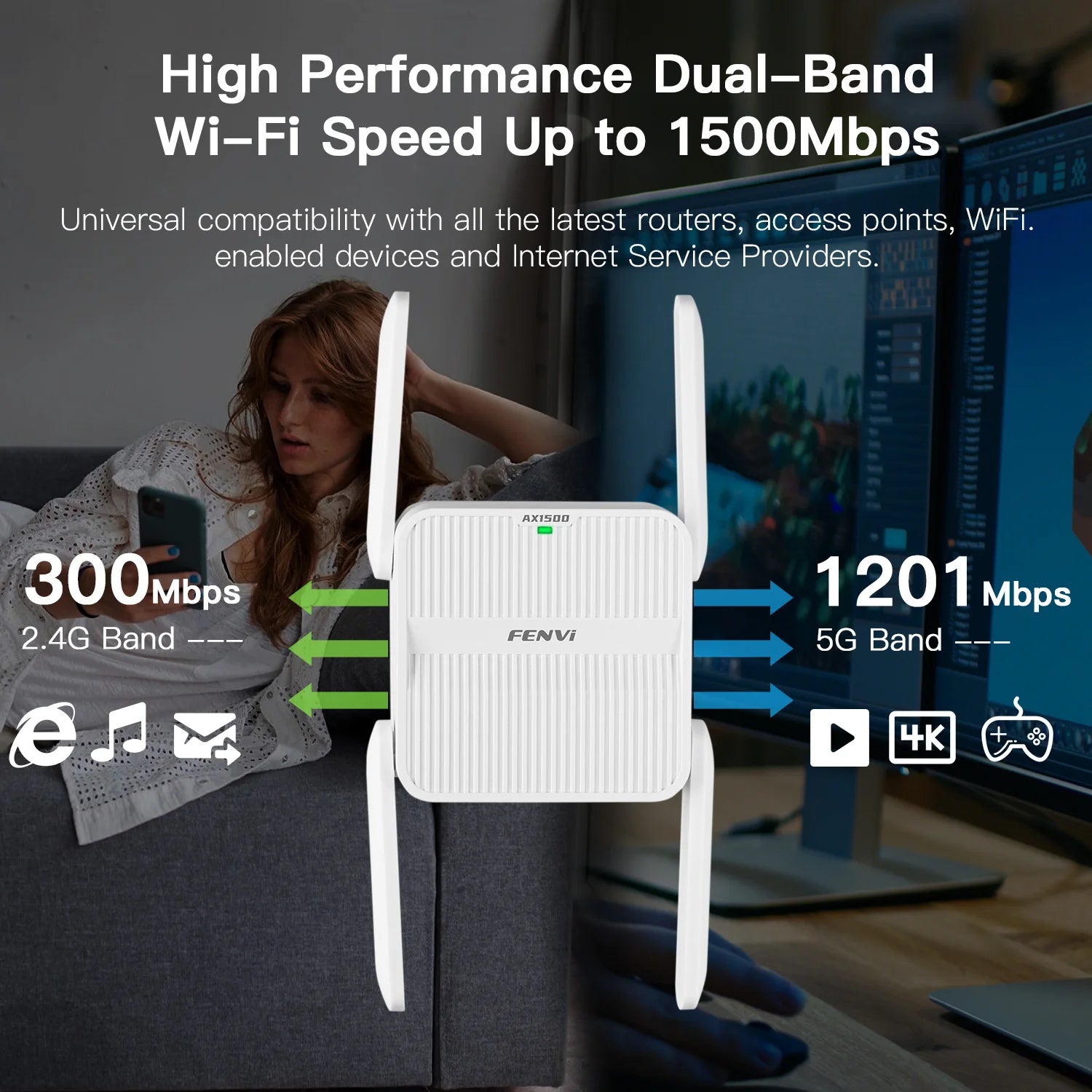1500Mbps Dual Band WiFi Repeater – 2.4G/5GHz Signal Amplifier by Snagg A WiFi Booster