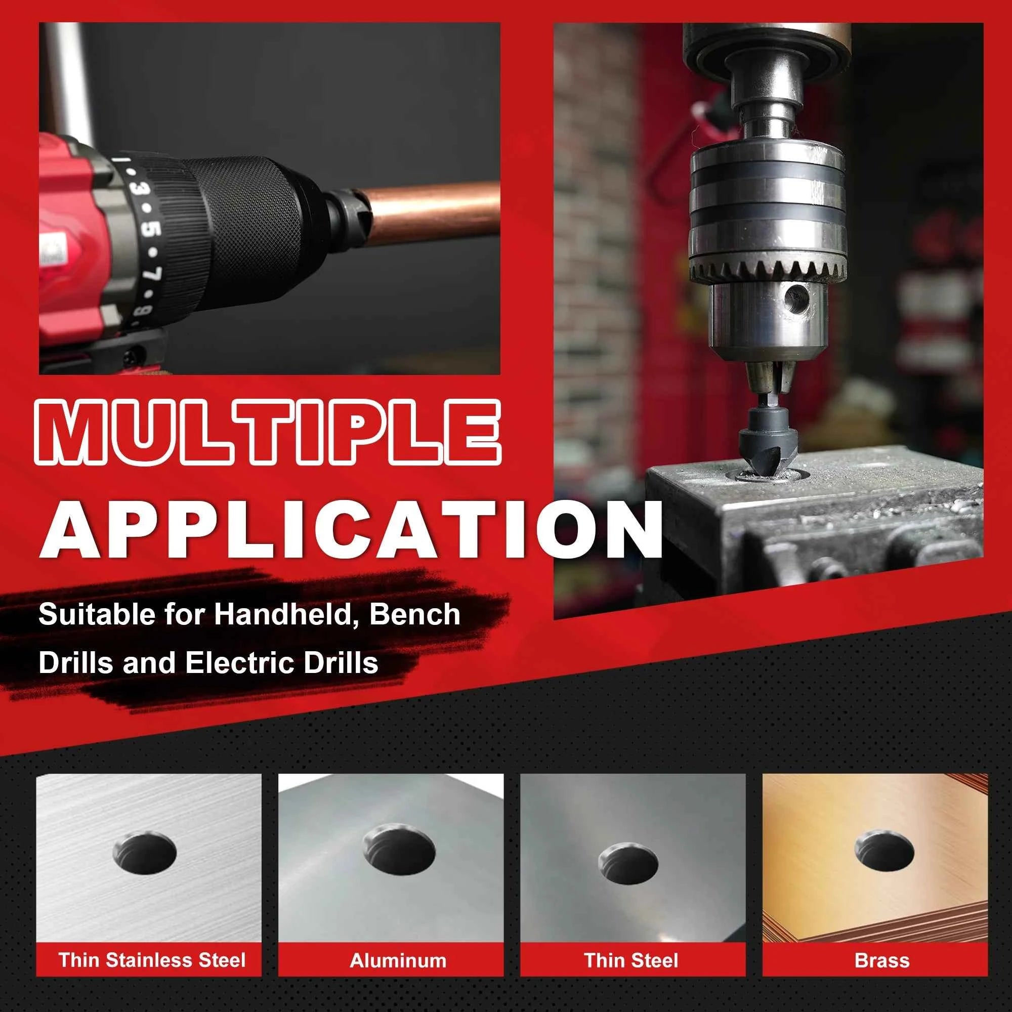 5pcs Countersink Drill Bit Set for Metal | 82° 5-Flute 1/4" Hex Shank 1/4"–3/4" Black Oxide HSS