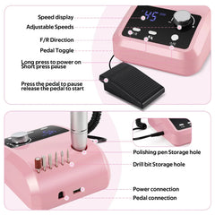 Elite 45,000 RPM Professional Electric Nail Station – High Torque Precision Drill with Dual-Mode Foot Pedal