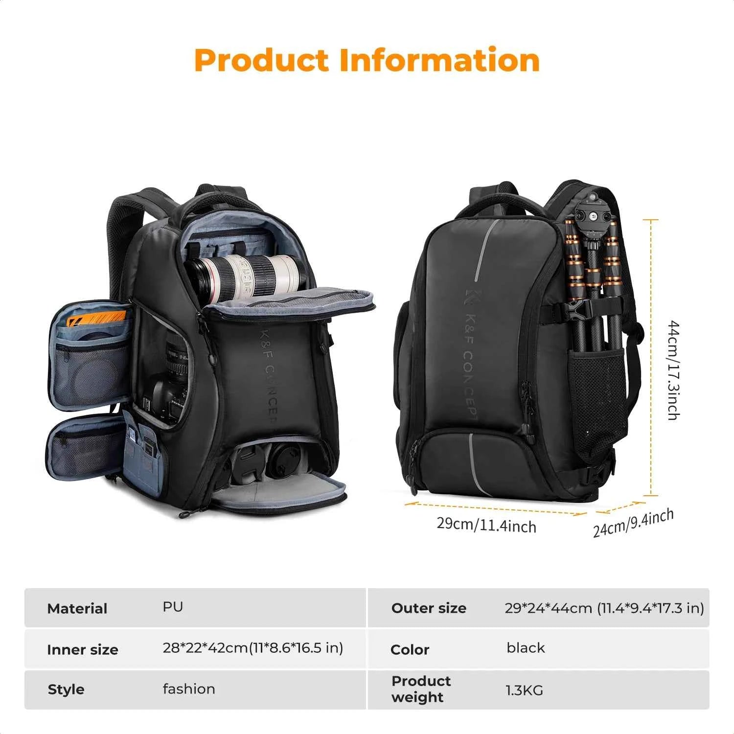 25L Waterproof Camera Backpack with Tripod Strap & Rain Cover – 15" Laptop