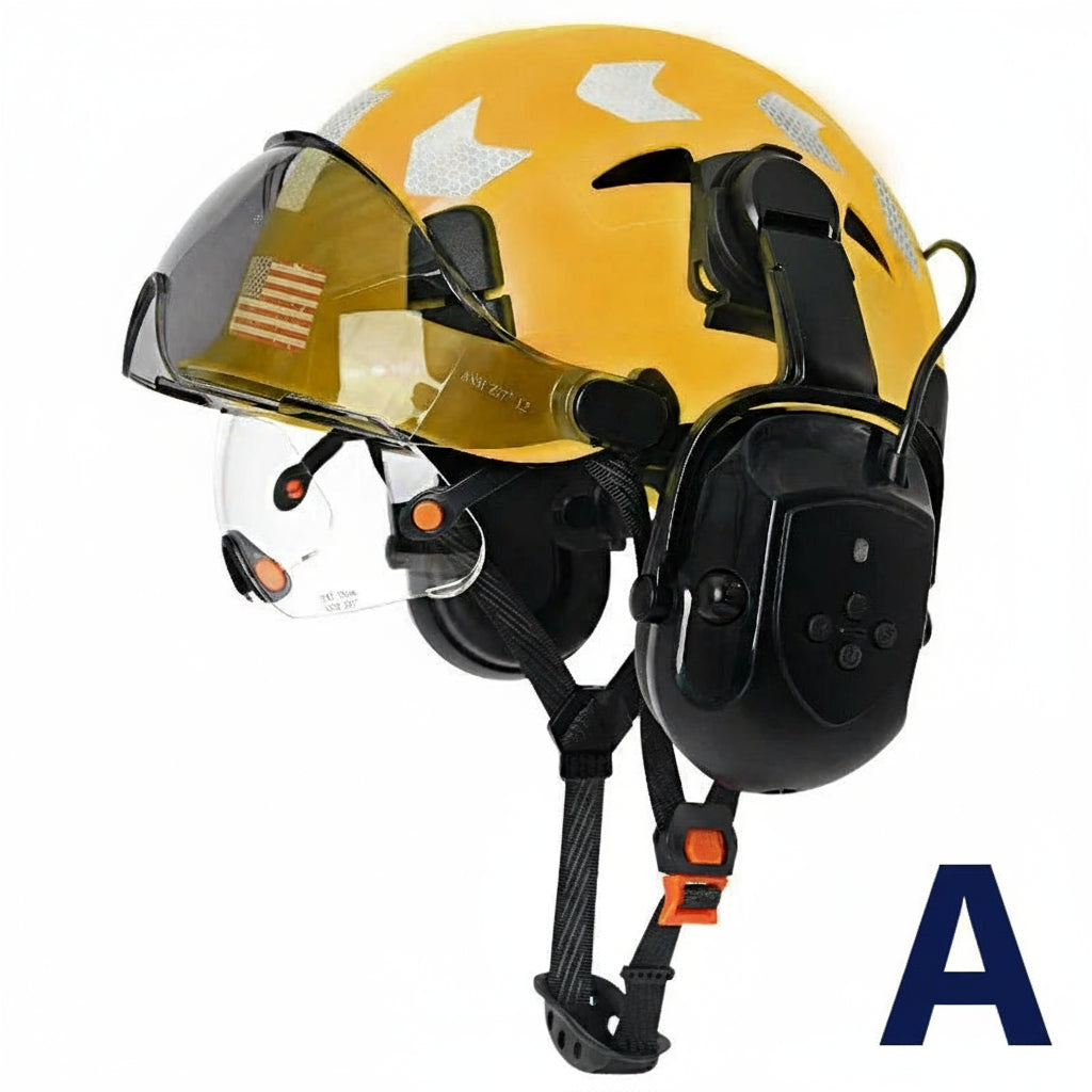 Safety Helmet With Bluetooth Earmuffs Double Visors Reflective Stickers by Snagg A Safety Helmet