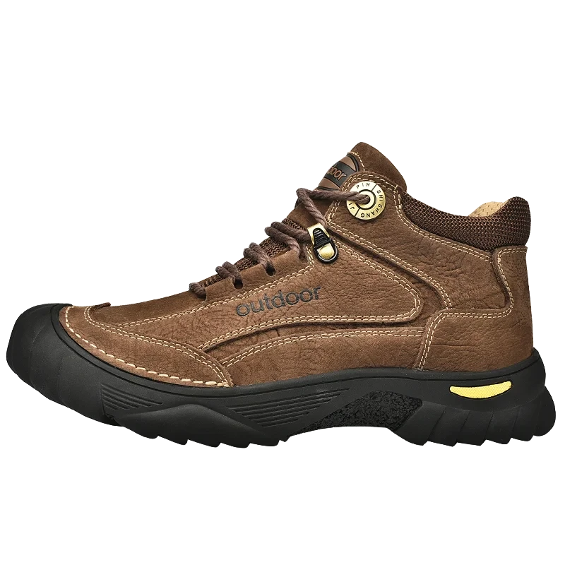 Men's Leather Hiking Shoes – Standard or Plush-Lined, Rubber Sole for Trekking & Walking