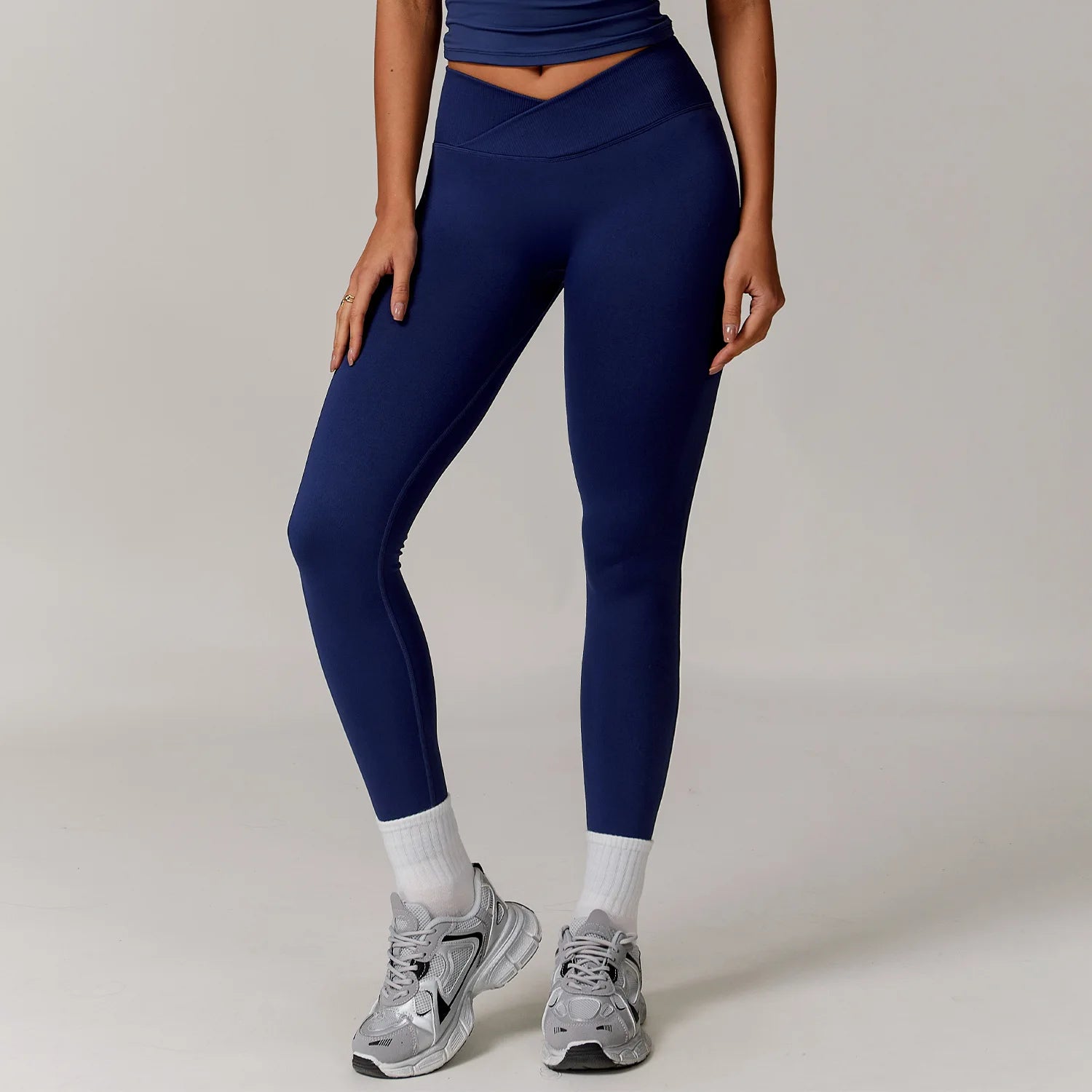 Women's Seamless Cross Waist Yoga Leggings | High Waist Running Cycling Gym Workout Tights