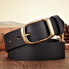 Men’s Genuine Leather Belt — 3.3cm Cowskin Strap with Solid Copper Buckle