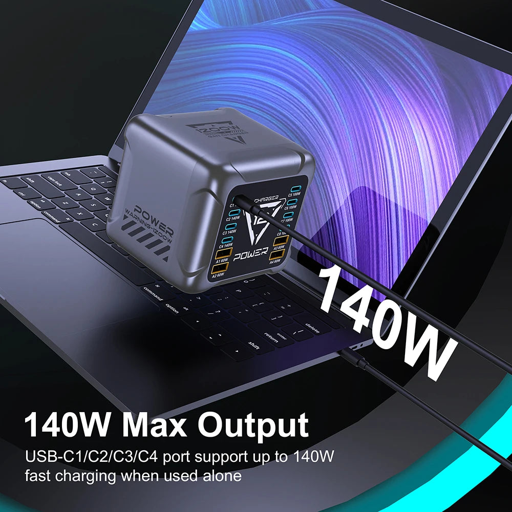 1200W GaN USB-C Charging Station | PD3.1 140W PPS Fast Charger MacBook Laptop iPhone Samsung
