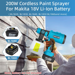 18V Cordless HVLP Paint Sprayer – 200W Spray Gun with 4 Copper Nozzles (Bare Tool)