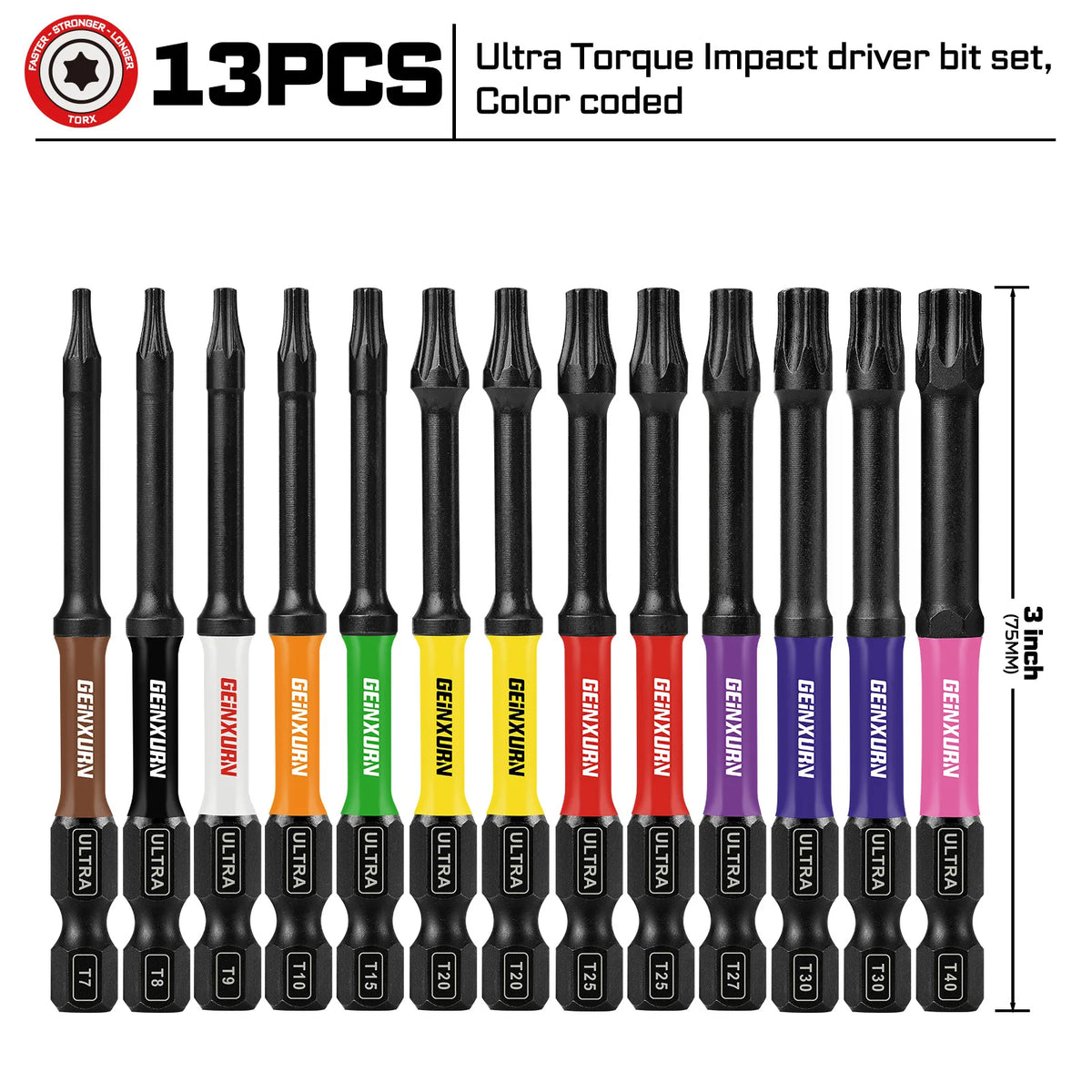 13PCS 3” Magnetic Torx Screwdriver Bits Set – T7 to T40