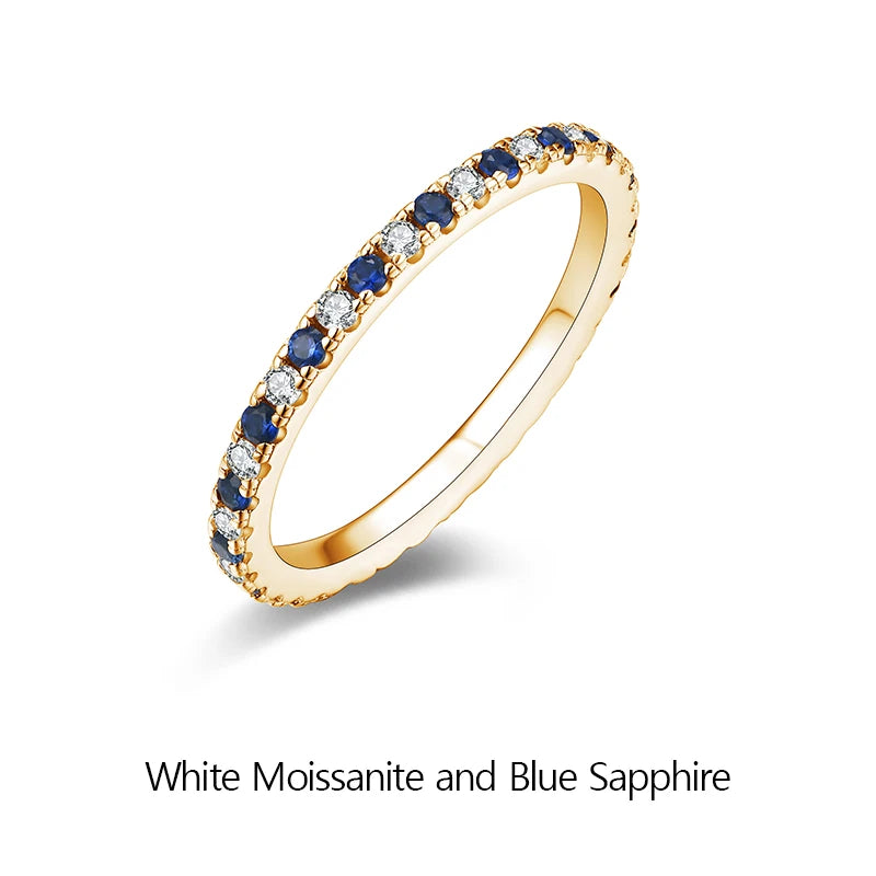 Round Moissanite & Sapphire Stackable Wedding Band