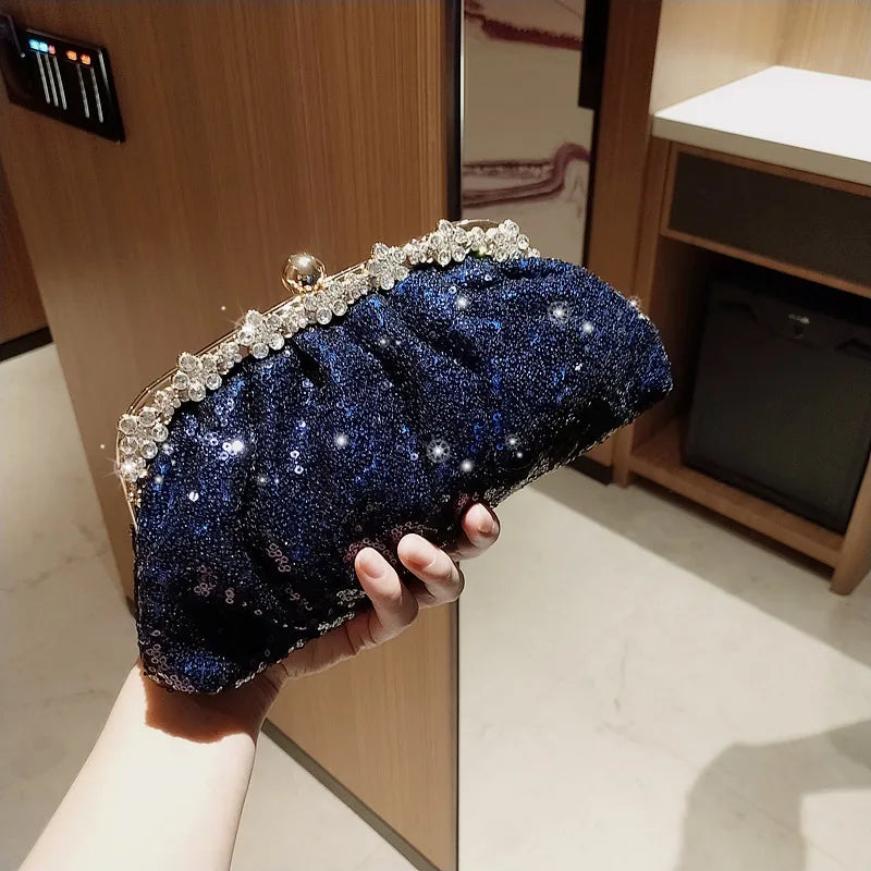 Luxy Moon Dark Blue Sequin Evening Clutch