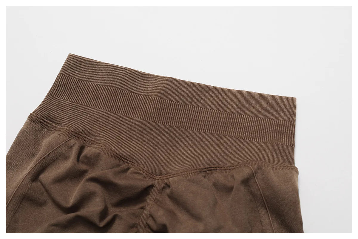 Women's High Waist Lift Butt Yoga Shorts | Sand-Washed Seamless Workout Gym Running Short Pants