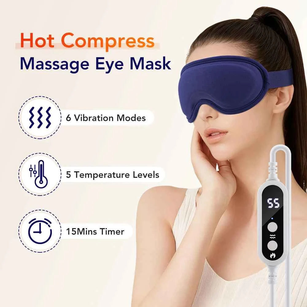 USB Electric Heated Eye Mask – 3D Vibration Eye Massager & Sleep Shading Relief System