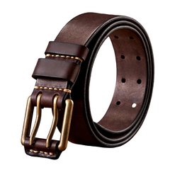 Men’s Vintage Cowhide Leather Belt - 3.8cm Wide Strap with Double-Pin Copper Buckle