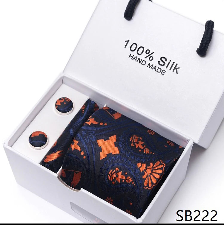 Solid Colour Necktie with Matching Handkerchief & Cufflinks - SB222 - Others In Fashion