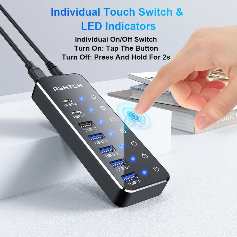 USB Extension with Individual Touch On/Off Switches by Snagg A Charging Station