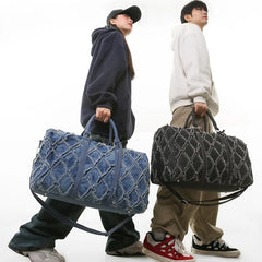 Denim Ripped-Style Duffle Bag